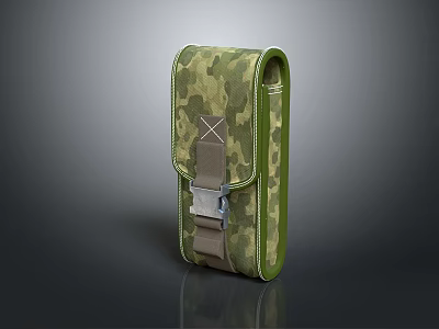 Camouflage Pouch With Green Brown Pattern Leather Trim And Buckle Closure 3d model