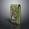 Camouflage Pouch With Green Brown Pattern Leather Trim And Buckle Closure
