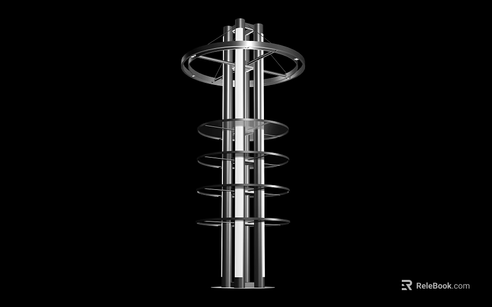 Modern Metal Display Rack With Multiple Circular Shelves And Chrome Finish For Retail 3d model 