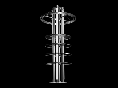 Modern Metal Display Rack With Multiple Circular Shelves And Chrome Finish For Retail 3d model