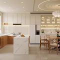 Elegant Light French Living And Dining Room Interior Design With Luxury Chandelier And Cozy Fireplace