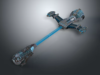 Futuristic Sci Fi Spaceship With Blue Energy Beam Connecting Two Sections Mechanical Details And Design 3d model