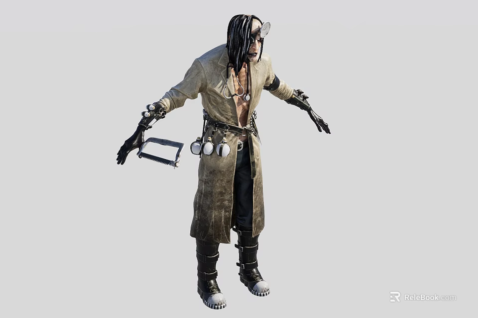 Game Movie Character Featuring Dreadlocks Goggles Tattered Long Coat Utility Belt And Combat Boots 3d model 