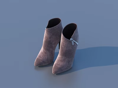 Stylish Gray Suede Ankle High Heel Shoes With Side Zipper Design 3d model