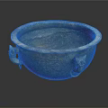 Ancient Bronze Basin With Animal Head Handles And Ornate Surface Design
