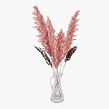 Pink Feathery Pampas Grass and Dark Floral Sprigs in Transparent Glass Vase