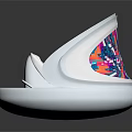Cartoon Scene Inside White Shell Shaped Object With Colorful Neon Patterns And Central Small Structure 3d model