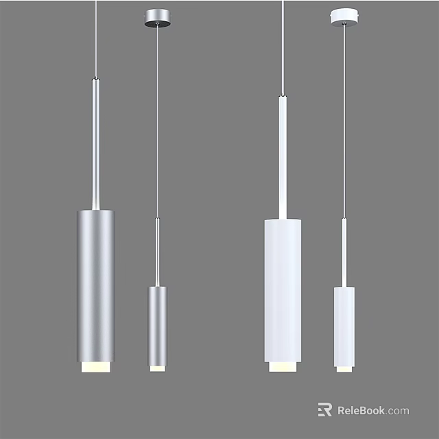 Elegant Modern Pendant Lights Design with Cylindrical Rectangular Silver White Shades 3d model 