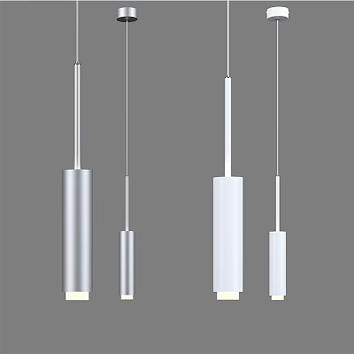 Elegant Modern Pendant Lights Design with Cylindrical Rectangular Silver White Shades 3d model
