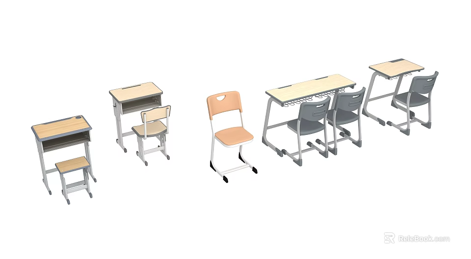 Various Other Desk Chair Sets with Wooden Tops and Metal Legs for School Use 3d model 