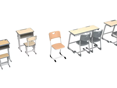 Various Other Desk Chair Sets with Wooden Tops and Metal Legs for School Use 3d model
