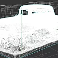Old Rusty Pickup Truck Model On Display Base With Surrounding Vegetation 3d model