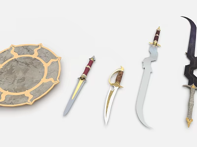 Decorative Stone Tray With Assorted Knives And Ornate Handles 3d model