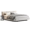 Modern Double Bed Interior With Upholstered Headboard Pillows And Side Table