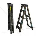 Vintage Worn Finish Step Ladder And Straight Ladder With Shelves For Home Use