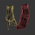 Women's Black High Heel Ankle Boots With Mesh Design And Zipper Detail
