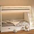 White Wooden Bunk Bed with Stairs Storage Drawers for Kids Room Interior