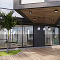 Modern Detached Villa Exterior Design With Large Glass Windows Wooden Walkway And Courtyard Greenery