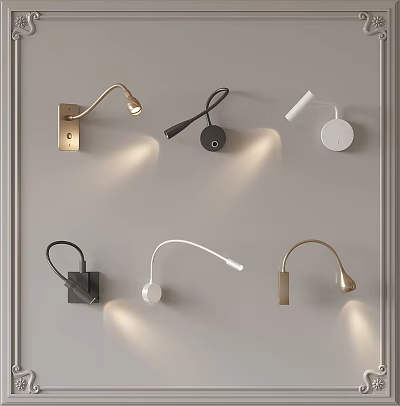 Modern Sleek Design Wall Lamps In Black White Gold With Wall Mounted Soft Lighting 3d model