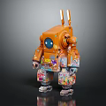 Orange Robot With Colorful Decorations And Mechanical Details In Playful Design
