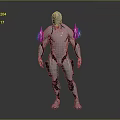 Futuristic Humanoid Character 3D Model With Silver Metallic Body And Shoulder Flame Elements