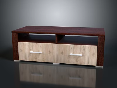Modern TV Stand With Dark Wood Top And Light Wood Drawers With Handles 3d model
