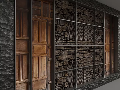 Modern Background Wall Design With Wooden Panels Metal Frame And Textured Patterns 3d model