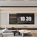 Modern Living Room Interior Design With TV Wall Flat Screen TV Sofas Coffee Tables And Plants