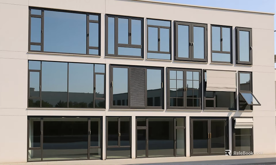 Modern Commercial Building Exterior With Sleek Casement Windows And Glass Panels 3d model 
