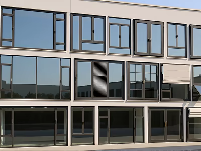 Modern Commercial Building Exterior With Sleek Casement Windows And Glass Panels 3d model