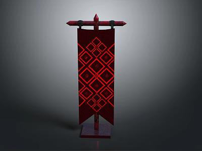 Red Decorative Banner Design With Diamond Pattern And Stand Base 3d model