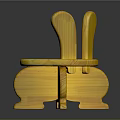 Yellow Wooden Rabbit Shaped Chair With Curved Backrest And Unique Legs Design