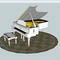 Elegant White Grand Piano And Art Supplies On Checkered Circular Rug