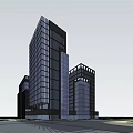 Modern High Rise Office Building Complex With Greenery And Surrounding Roads 3d model