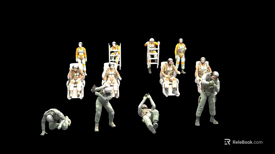 Weapon Equipped Military Toy Soldiers In Various Action Poses On Black Background 3d model 