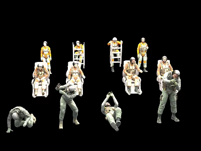 Weapon Equipped Military Toy Soldiers In Various Action Poses On Black Background 3d model
