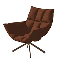 Modern Brown Leather Armchair with Tufted Design and Wooden Crossed Legs
