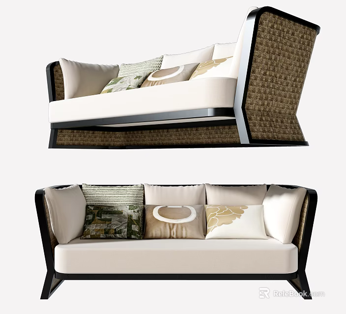 Modern Two Seater Sofa With Light Colored Fabric And Decorative Pillows 3d model