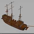 Vintage Wooden Sailing Ship Model With Multiple Masts And Detailed Wooden Structure