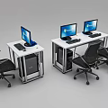 Modern Office Desk Workstation With Computer Monitor Keyboard Mouse And Black Office Chair