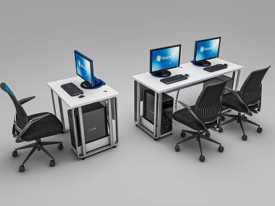 Modern Office Desk Workstation With Computer Monitor Keyboard Mouse And Black Office Chair 3d model