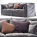 Cozy Modern Grey Fabric Two-Seater Sofa With Brown And Purple Cushions