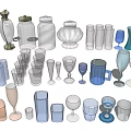 Various Types of Cups and Glassware 3D Models for Home Kitchen Use