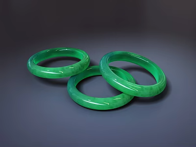 Three Shiny Green Jade Bracelets Natural Smooth Polished Gemstone Jewelry 3d model