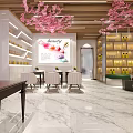 Elegant Modern Beauty Salon Interior With Pink Cherry Blossom Decor Skincare Shelves And Styling Tables