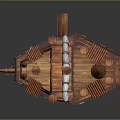Cartoon Scene of Wooden Castle Ship with Towers Colorful Windows and Ropes