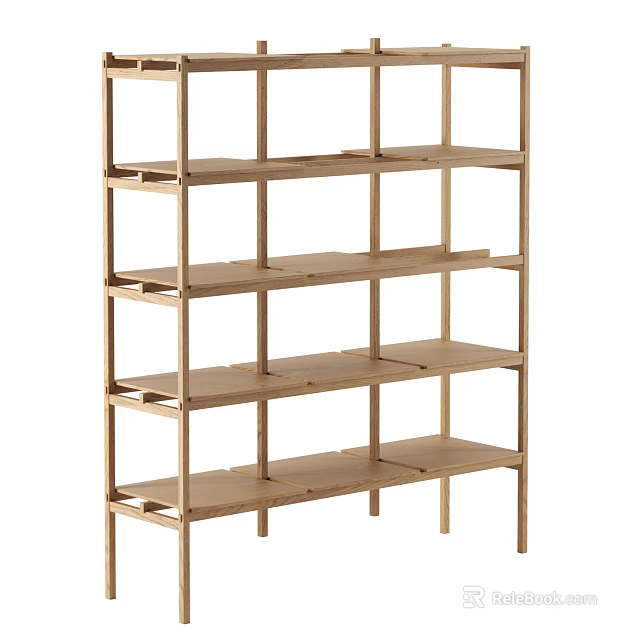 Modern Simple Wooden Shelving Unit With Multi Tiered Open Shelves For Home Storage 3d model 