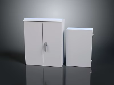 Two White Storage Cabinets with Simple Design and Metal Handles on Dark Surface 3d model