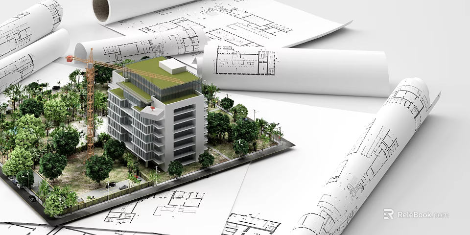 Commercial Equipment For Architectural Projects With Blueprints And Building Models 3d model 