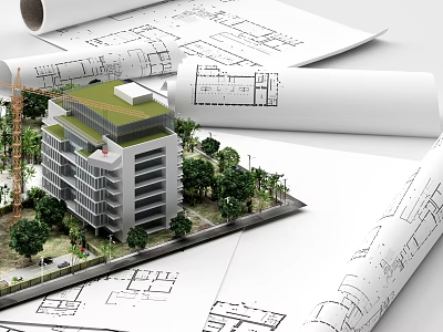 Commercial Equipment For Architectural Projects With Blueprints And Building Models 3d model